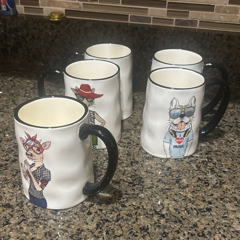 Signature housewares hipster Animal Ceramic Mugs Set - Black and White